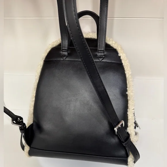Michael Kors Rhea Medium Suede Leather and Faux Shearling Backpack in Black MICHAEL KORS Rhea Medium Suede and Faux Shearling Backpack  main image 2